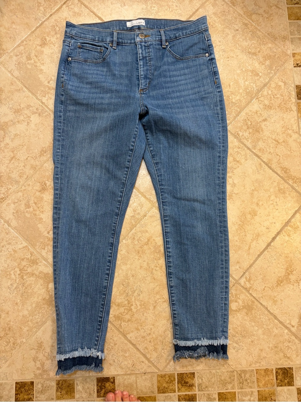 LOFT Medium Blue Ankle Frayed-Hem Jeans